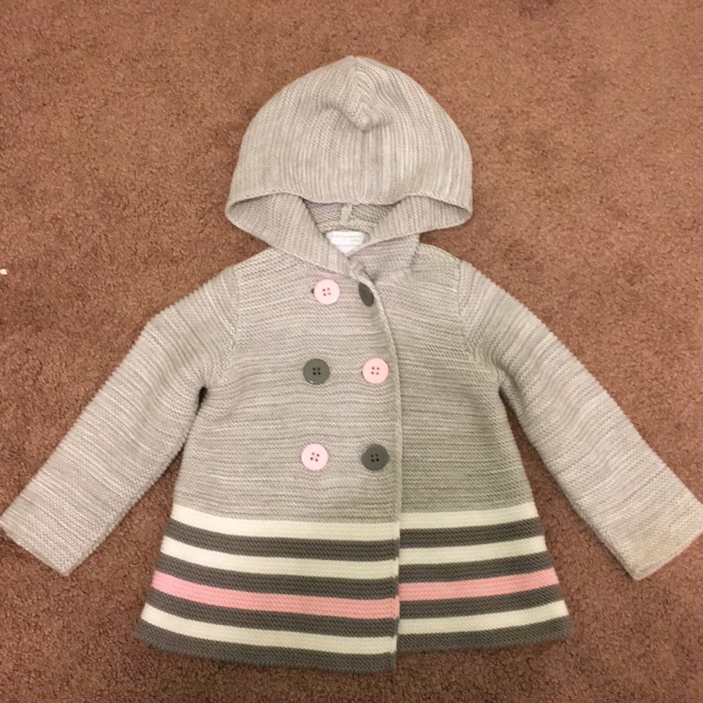 Gray knitted jacket with hood, 12 months